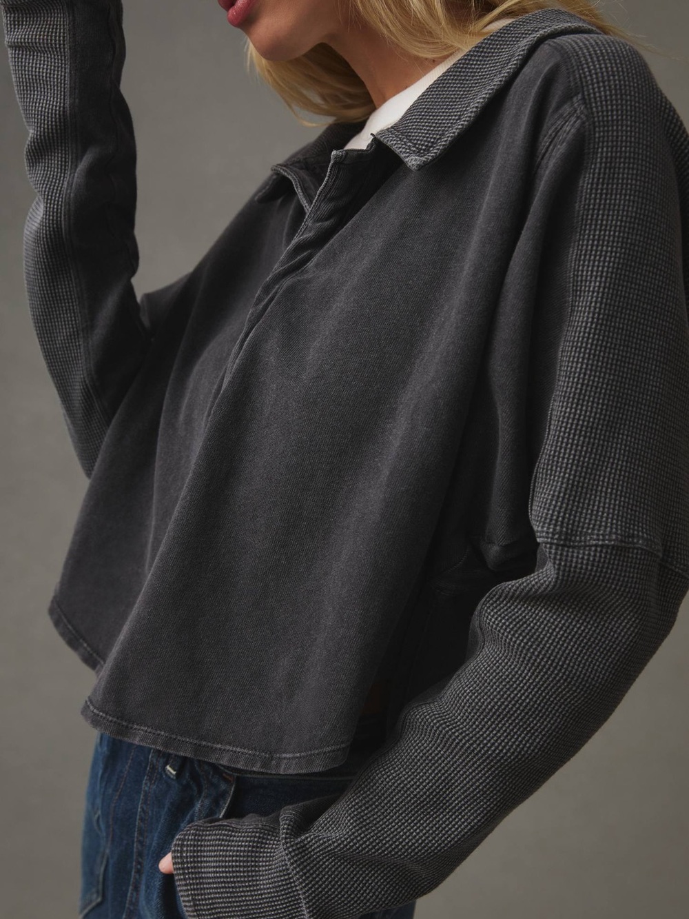 Daily Practice Anthropologie Long Sleeve Henley Charcoal Grey Size Large Cotton - Picture 8 of 8